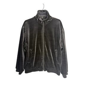 Vintage Fu Da Sport Velour Full Zip Jacket Womens Size L Charcoal Gray Mock Neck